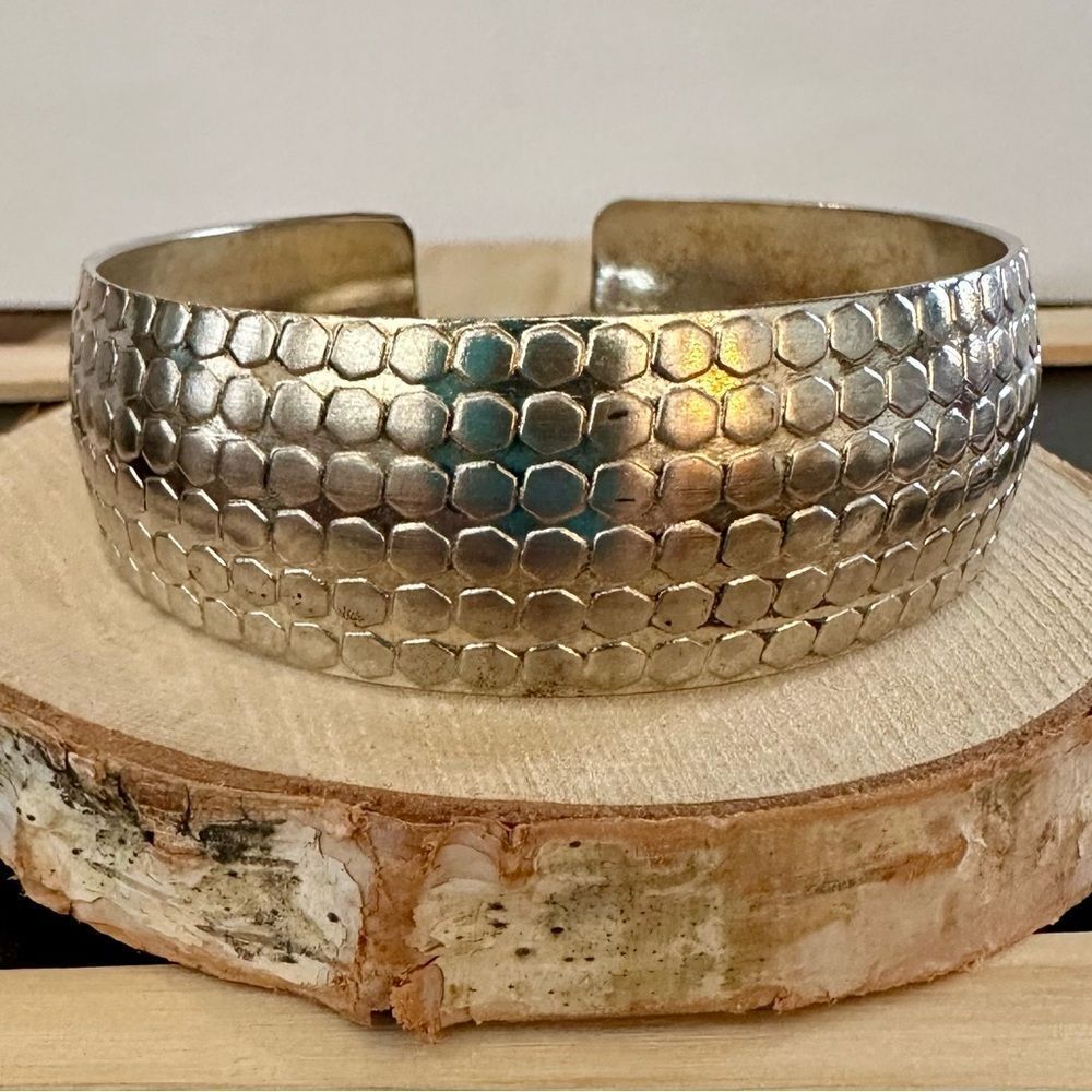 Silver Honeycomb Pattern Cuff Bracelet